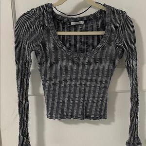 Zara Navy and White Striped Long Sleeve Top
